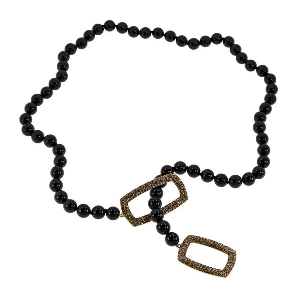 Heidi Daus "Game Changer" 30" Beaded Black & Champagne Pavé Lariat Necklace